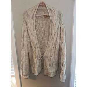 Anthropologie ADL Artisan De luxe Chunky Knot Wool Blend Cream Cardigan Large *